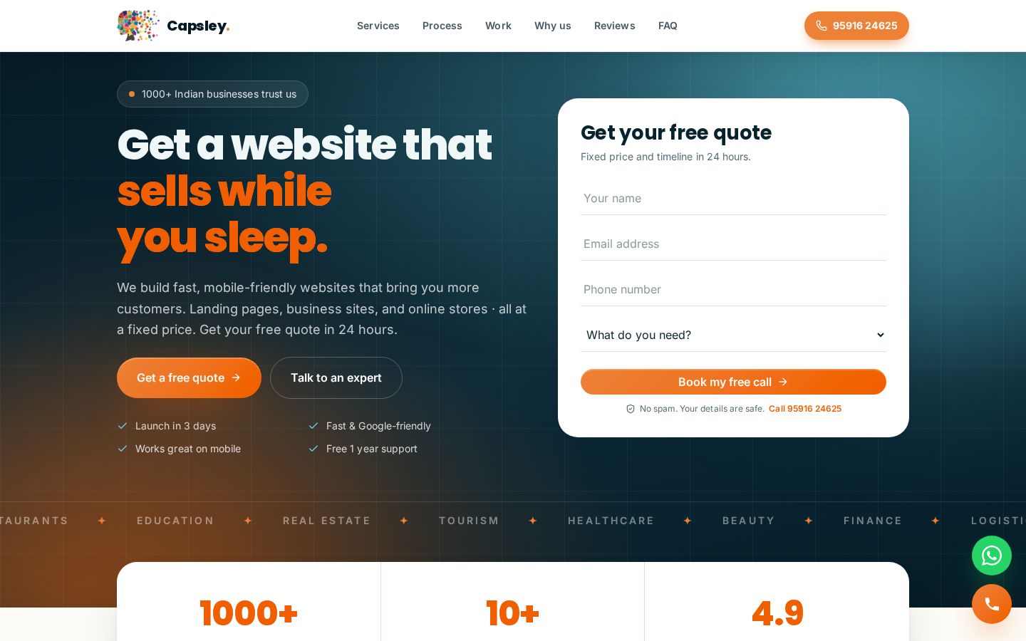 Homepage screenshot of Capsley – Website Design & Development Agency